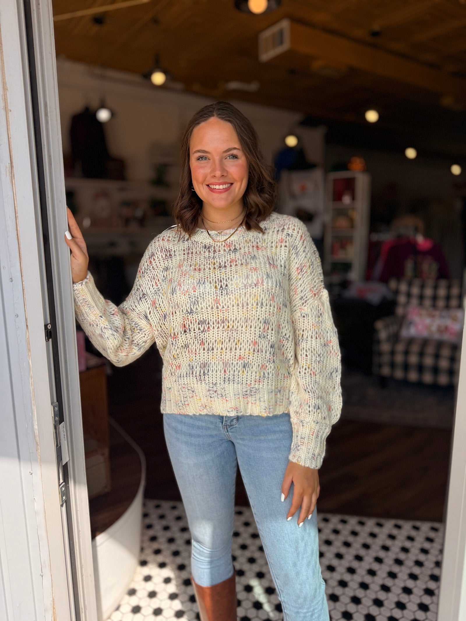 Ivory Multi Color Knit Sweater