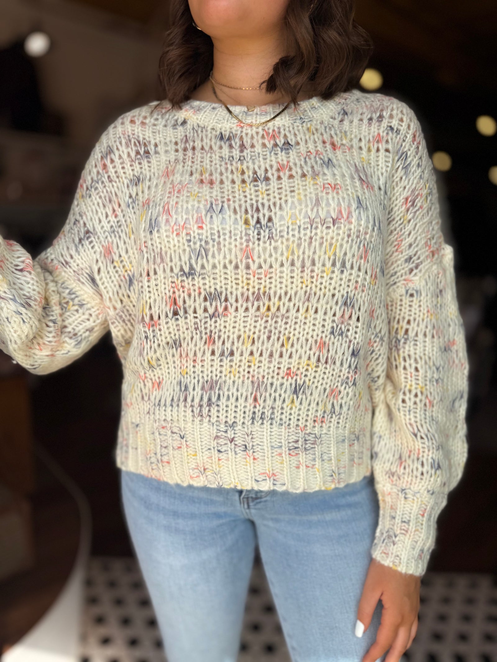 Ivory Multi Color Knit Sweater
