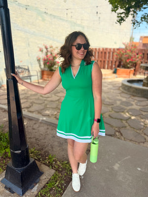 Very J Kelly Green Collared Sleeveless Tennis Dress