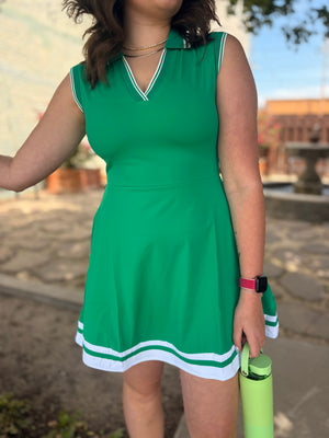 Very J Kelly Green Collared Sleeveless Tennis Dress