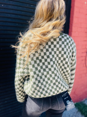 Stripe + Checkered Drop Shoulder Knit Cardigan