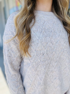 Champagne Textured Detail Pointelle Crew Sweater