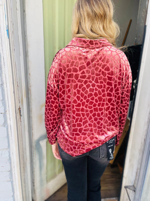 Rose Velvet Pattern Button Down Top