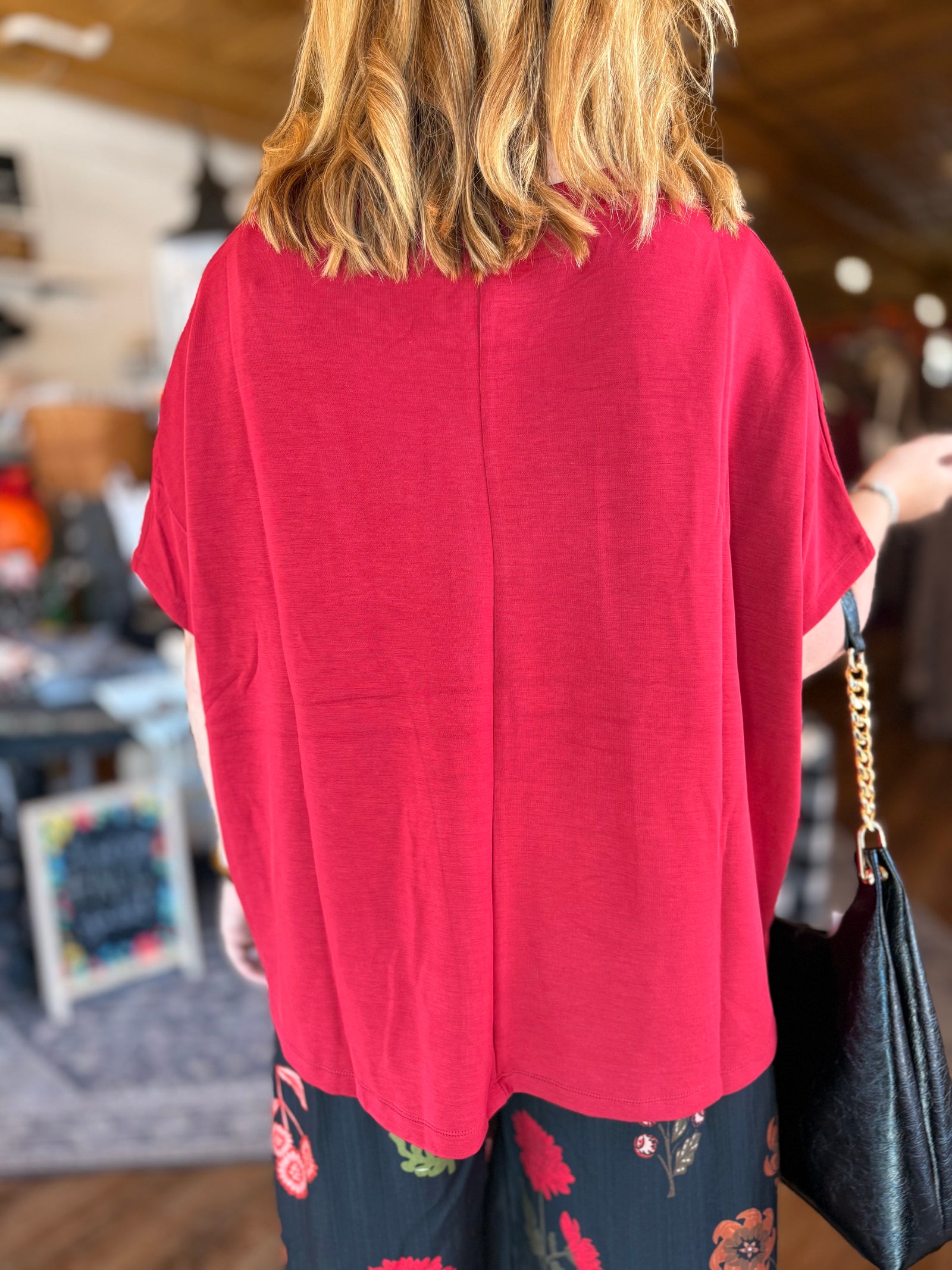 Mono B Red Boxy Scuba Short Sleeve Top