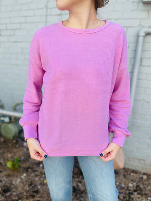 Pink Terry Textured Long Sleeve Top