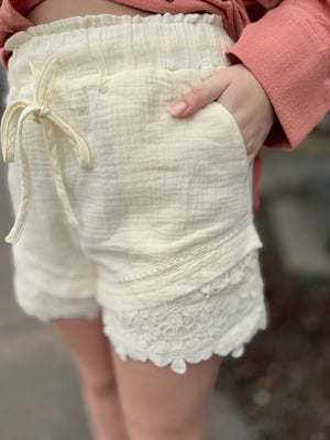 Cream Lace Detail Woven Shorts