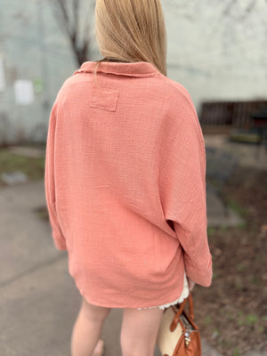 Blush Button Down Gauze Top