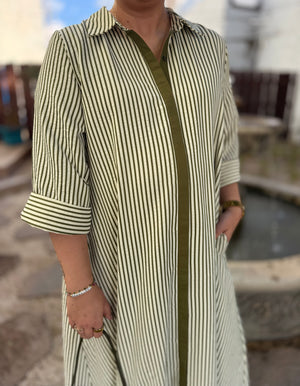 Olive Striped Button Front Maxi Dress