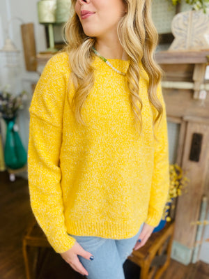 Yellow Crew Neck Balloon Sleeve Pullover Sweater