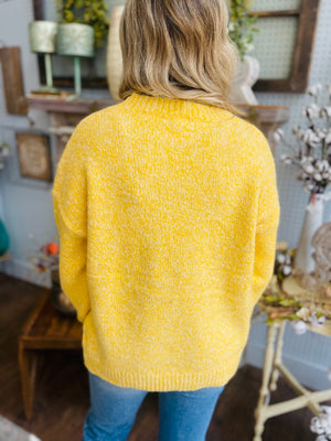 Yellow Crew Neck Balloon Sleeve Pullover Sweater