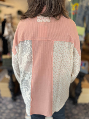 Plus Blush Mixed Material Button Down Top