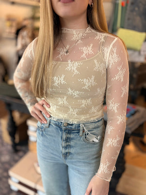 Lace Long Sleeve Sheer Top