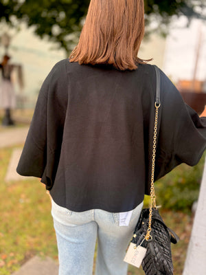 Black Mock Neck Knit Quarter Sleeve Top