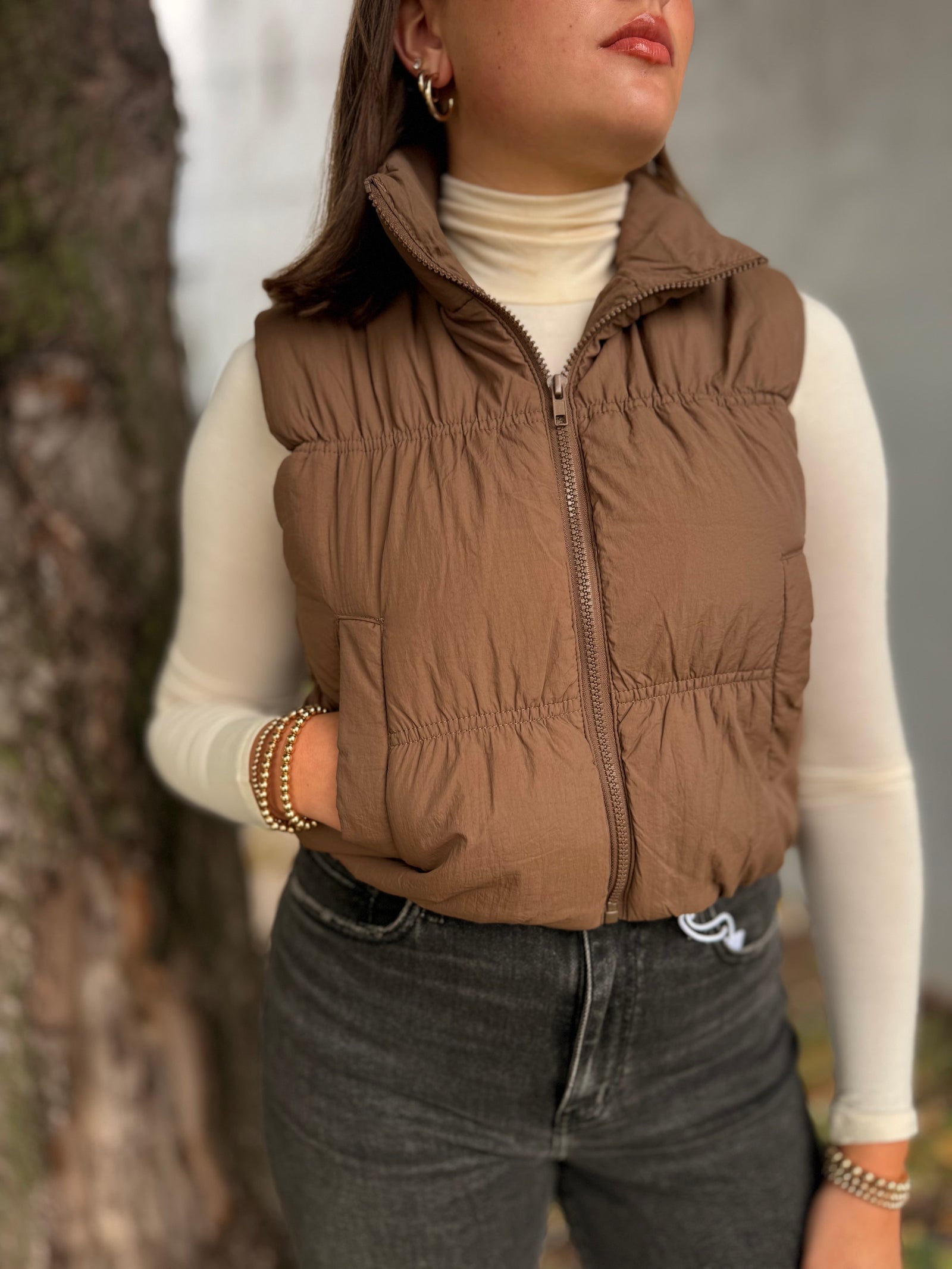 Cropped Zip Front Puffer Vest
