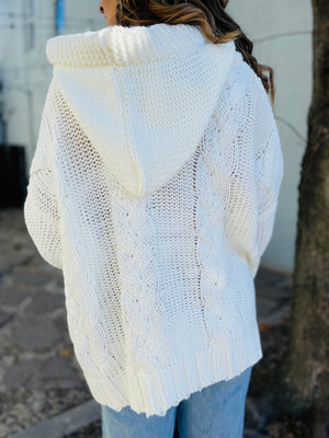 Cable Knit Sweater Hoodie - Ivory