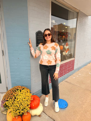 Blush Multi Color Flower Jacquard Sweater