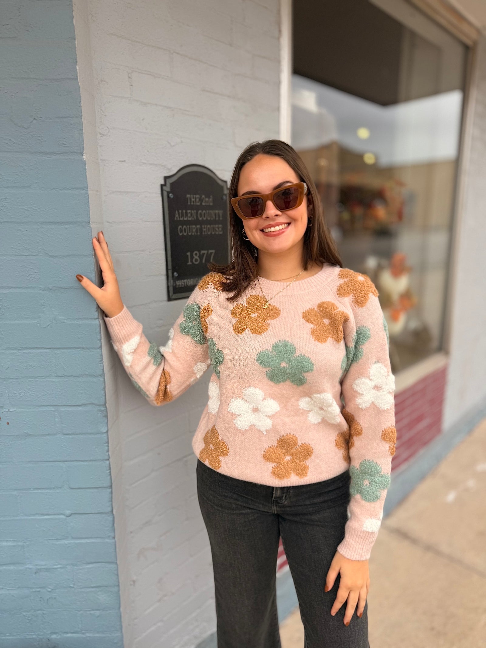 Blush Multi Color Flower Jacquard Sweater