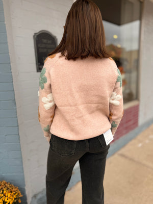 Blush Multi Color Flower Jacquard Sweater