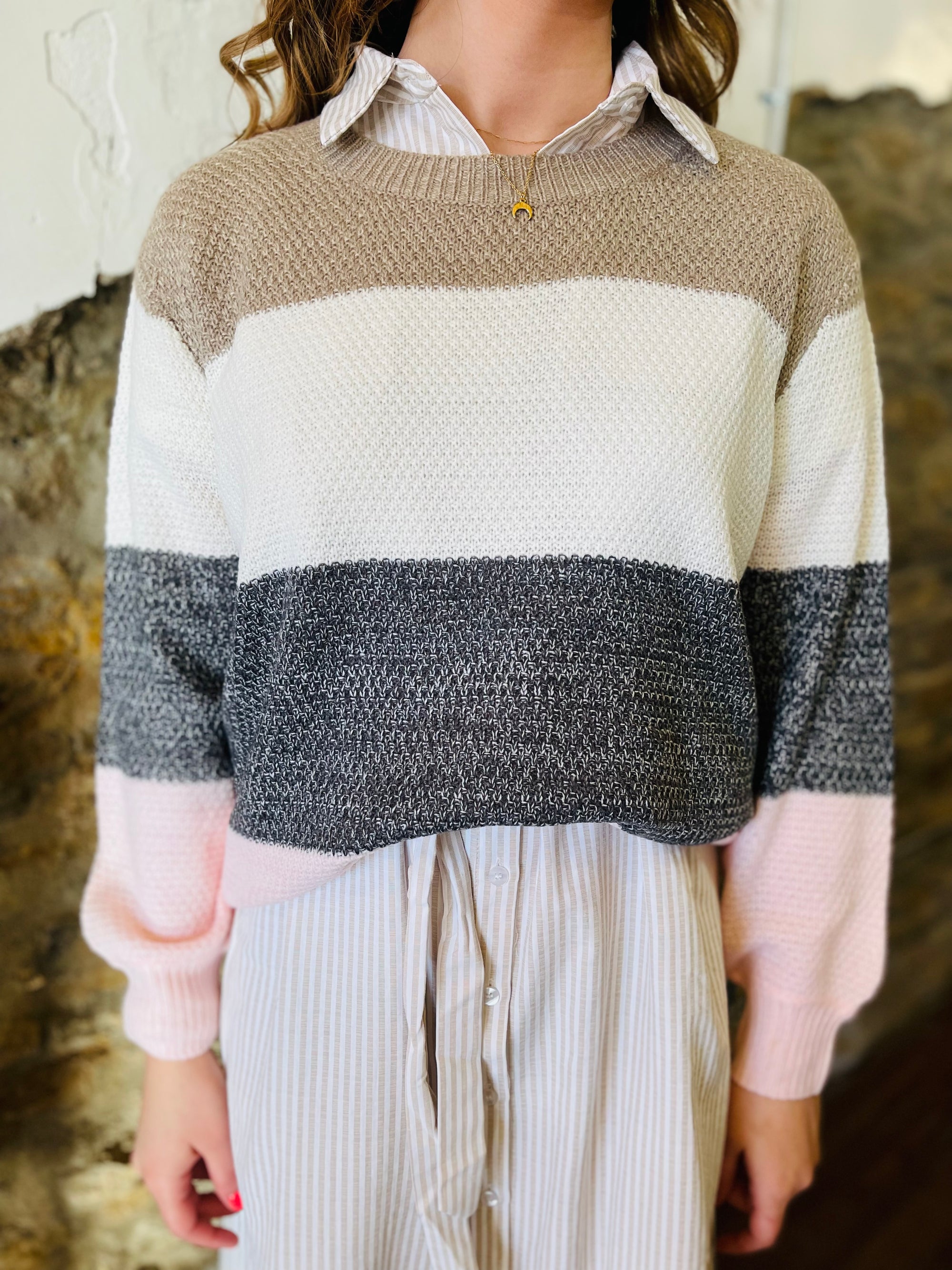 Muted Neutral Color Block Sweater