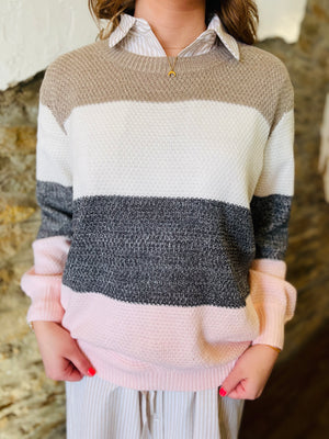 Muted Neutral Color Block Sweater