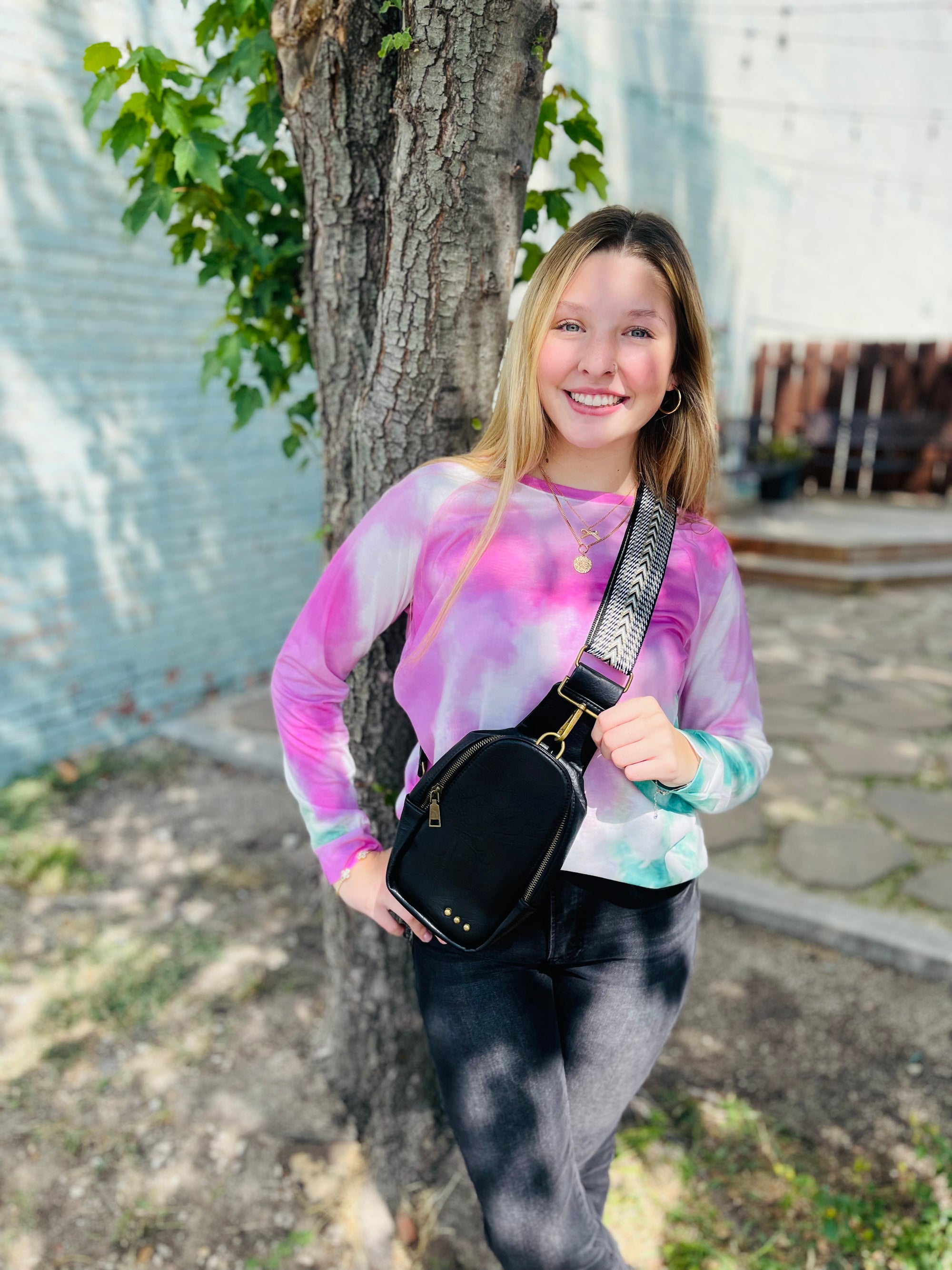 Pink + Green Tie Dye Long Sleeve Top