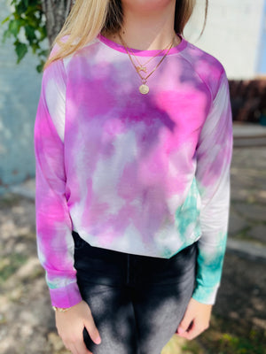 Pink + Green Tie Dye Long Sleeve Top