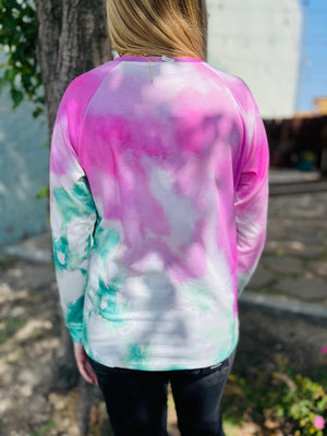 Pink + Green Tie Dye Long Sleeve Top