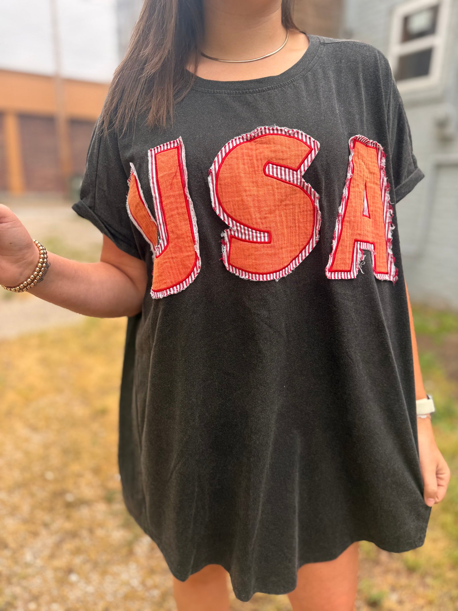Bibi Black USA Patchwork T-Shirt Dress