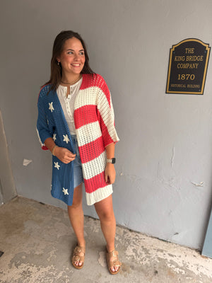 Bibi USA Flag Open Knit Cardigan