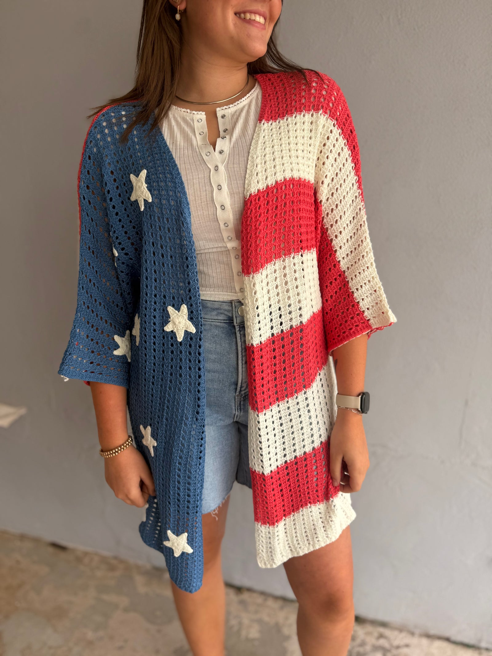 Bibi USA Flag Open Knit Cardigan