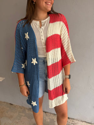 Bibi USA Flag Open Knit Cardigan