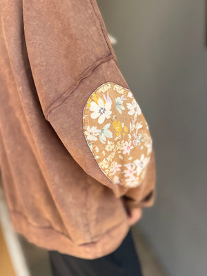 Brown Funnel Neck Sweatshirt w/ Floral Detail