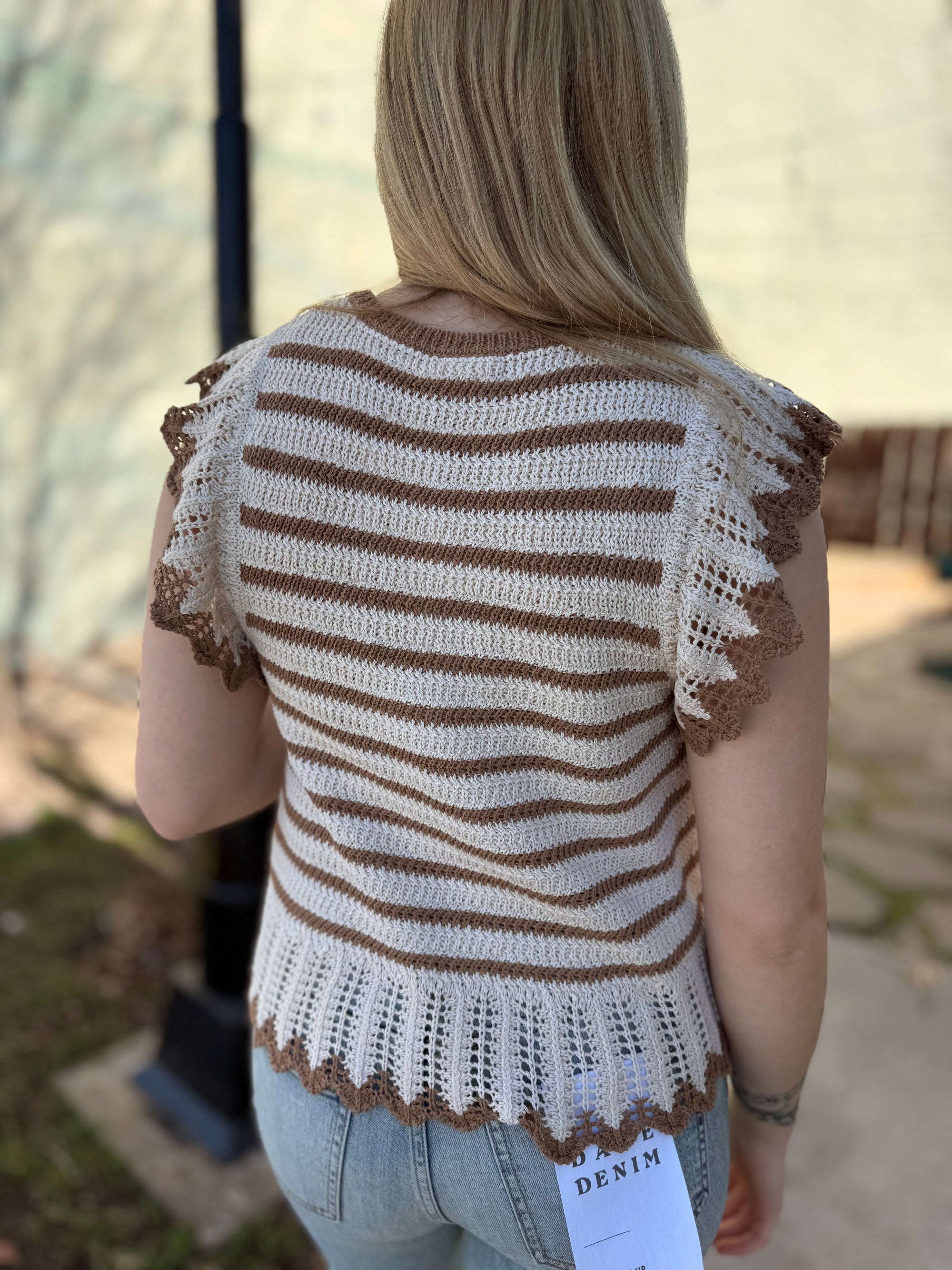 Mocha Stripe Scallop Hem Knit Sweater