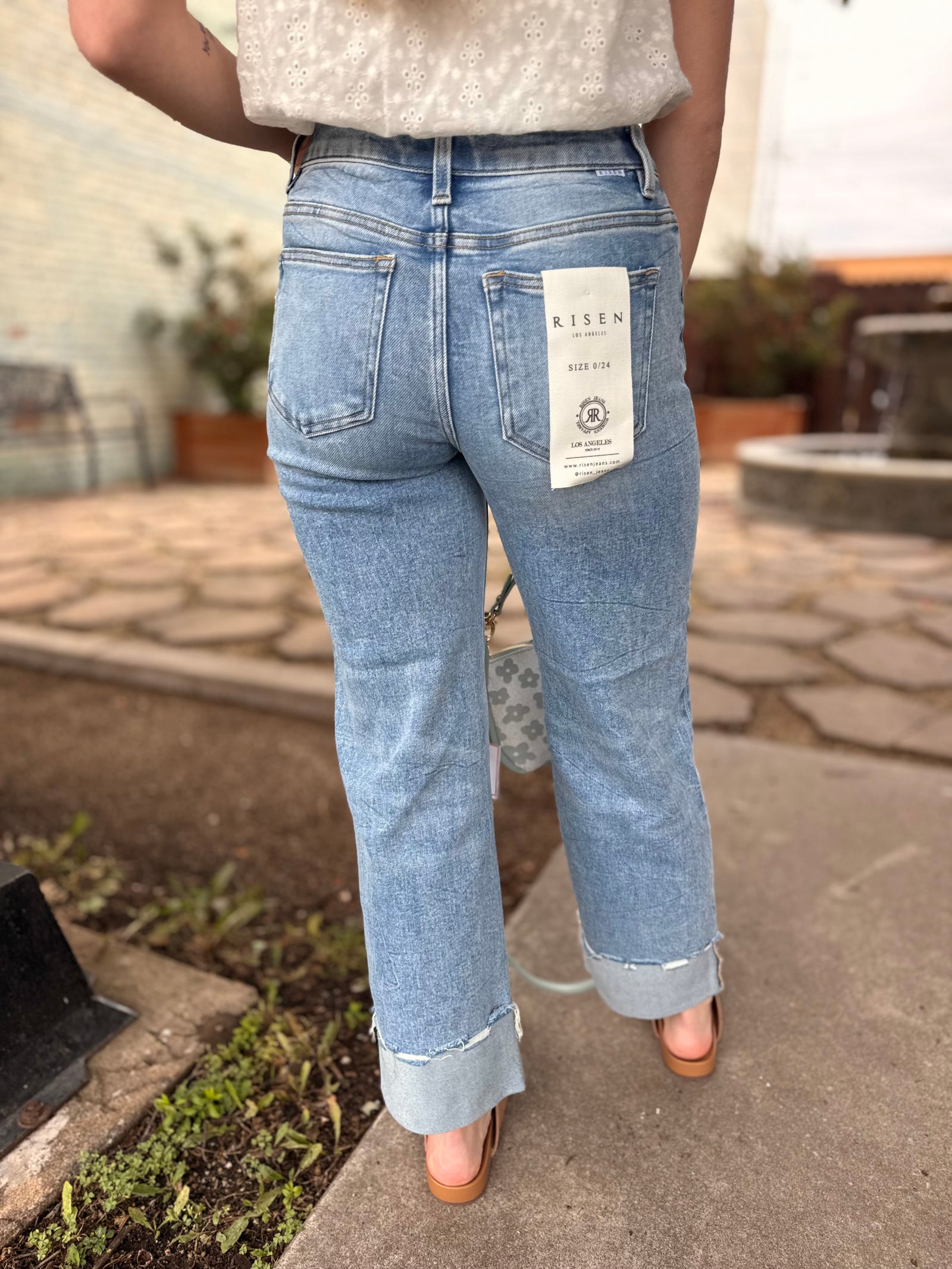 Risen Light Wash High Rise Cuffed Boyfriend Jeans