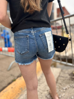 Risen High Rise Button Fly Shorts w/ Raw Hem
