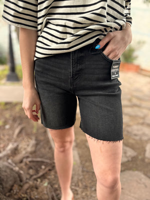 Risen Black TC High Waist Medium Length Shorts