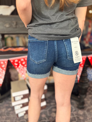 Risen Dark Wash Cuffed Hem Shorts