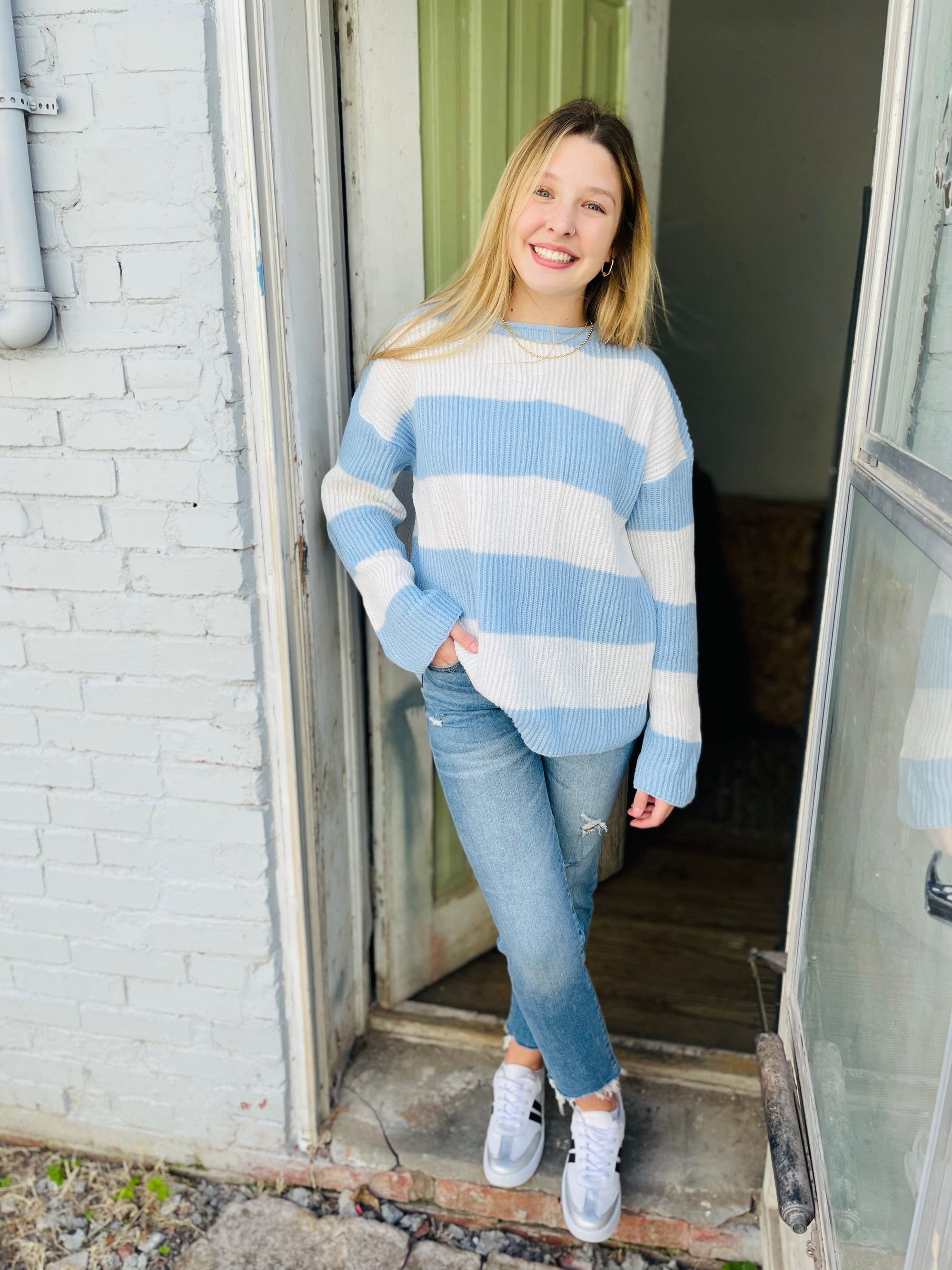 Blue Large Stripe Sweater