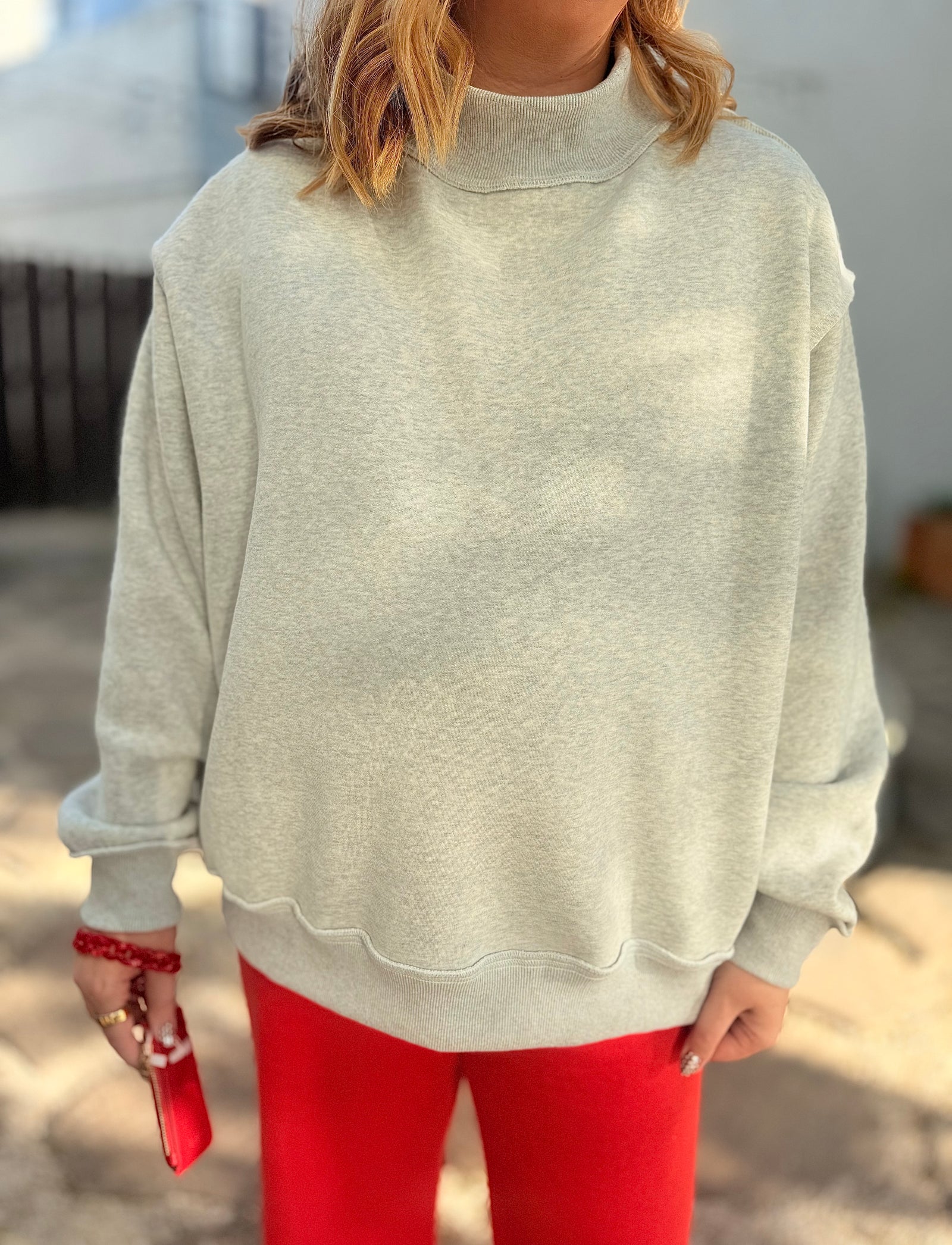 Grey Mock Neck Reversible Sweatshirt