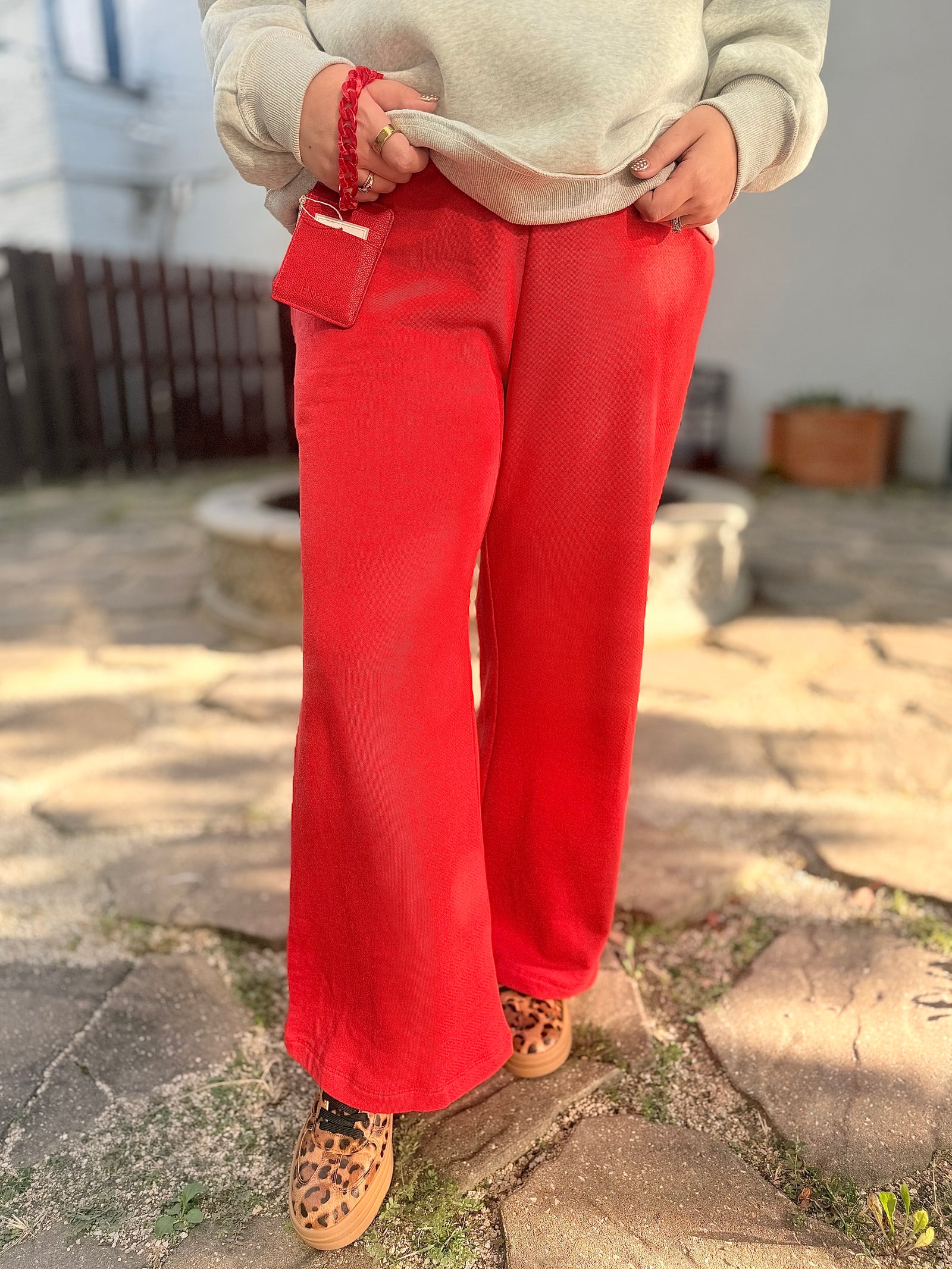 Red Oversized Terry Knit Wide Leg Sweat Pants