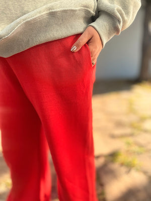 Red Oversized Terry Knit Wide Leg Sweat Pants