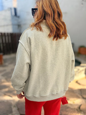 Grey Mock Neck Reversible Sweatshirt