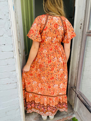 Apricot Border Print Wrap Maxi Dress