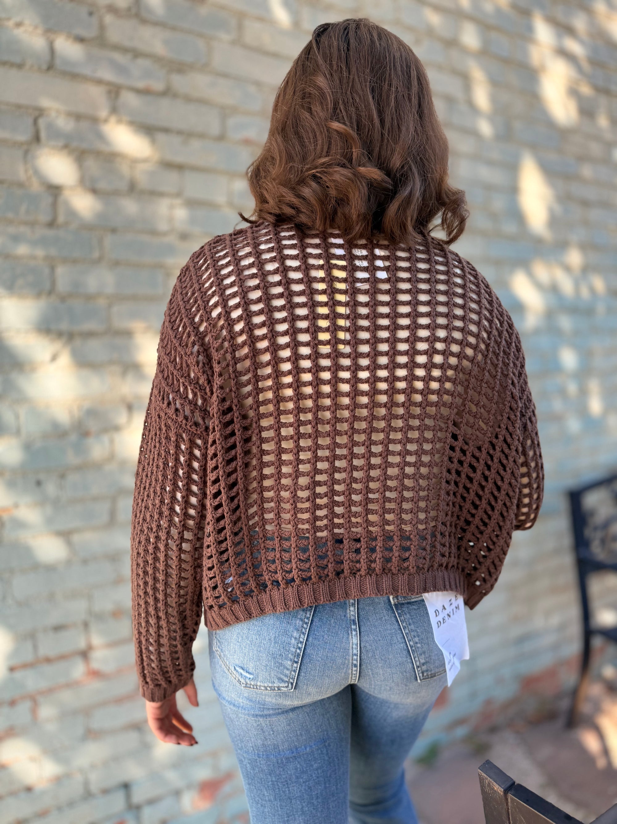 Brown Crochet Open Knit Cardigan