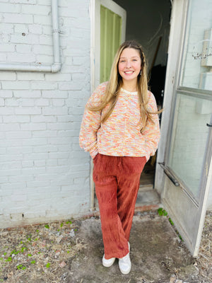 Red + Yellow Mix Popcorn Knit Cropped Pullover