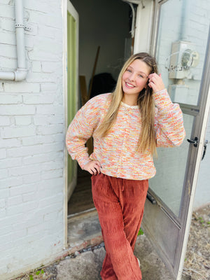 Red + Yellow Mix Popcorn Knit Cropped Pullover