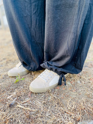 Black Cotton Joggers w/ Tie Bottom