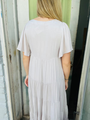 Porcelain Flowy Tiered Maxi Dress