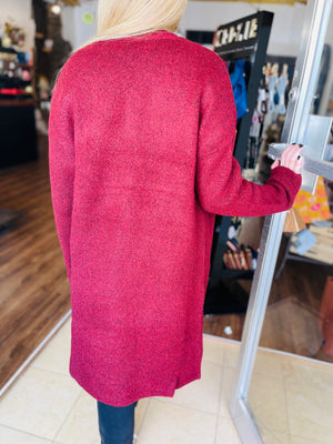 Wine Thick Knit Open Cardigan