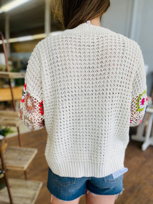 Crochet Sleeve Knit Cardigan